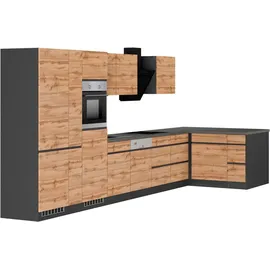 kochstation Winkelküche L-Form 490 x 153 cm beige