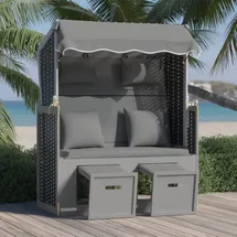 vidaXL Strandkorb mit Kissen Poly Rattan Massivholz Anthrazit Schwarz
