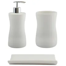 MSV Bad Accessoires Keramik 3-teilig - Seifenspender, Seifenschale, Zahnputzbecher Palma Weiß
