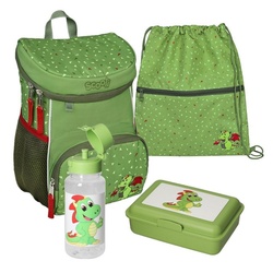 Scooli Kinderrucksack Mini-Me Diego Dragon (Set, inkl. Turnbeutel, Brotdose und Trinkflasche), Rucksack Set in Grün mit Drache für Jungen und Mädchen