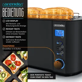 Arendo Frühstücks-Set Wasserkocher 1,5l, 4-Scheiben Toaster, 6er Eierkocher, Schwarz