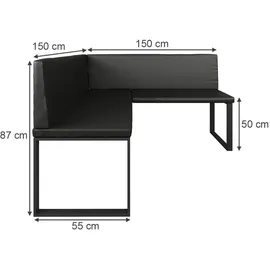 Vicco Sitzbank, Esszimmer-eckbank Ravon, Schwarz, 150 x 150 cm