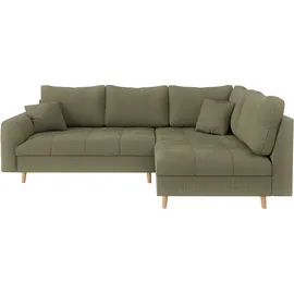 Home Affaire Ecksofa HOME AFFAIRE "CHARRE L-Form mit Ottomane, Maße B/T/H: 231/161/81 cm", grün, B:231cm H:81cm T:161cm, 100% Polyester, Sofas, Ecksofa, feine Steppung, lose Rücken- und Zierkissen, auch in Cord und Bouclé