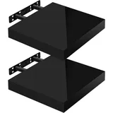 Woltu Wandregal Volato Set von 2 Regalen Wandboard freischwebend Schweberegal CD DVD Regal Bücherregal Holz Board 25x22,9x3,8cm Hochglänzend Schwarz RG9488sz-2