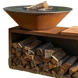 Grill'Chic Holzgrill Le Traditionnel Braséro mit Outdoor-Plancha 100x90 DOUBLE CUVE, aus Cortenholz - hergestellt in Frankreich