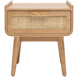 miliboo Nachttische mit Schublade aus hellem Massivholz und Rattangeflecht (2er-Set) ATHÈNE