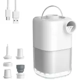 Elektrische Luftpumpe 4kPa, Mini Pumpe Wiederaufladbare Akku Luftpumpe mit 5 Luftdüsen u. Camping-Licht für Luftmatratze, für Aufpumpen u. Absaugen, für Luftmatratze/Schwimmring, Weiß