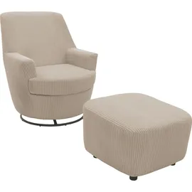 INOSIGN »HETTY, Drehsessel mit Wippfunktion und Hocker; Lesesessel, Armsessel« Set, 2 Stk. tlg. mit Dreh/Wippfunktion, mit Federkern, in Cord und Microfaser