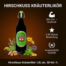 hirschkuss kräuterlikör 1,0l, alc. 38 vol.-% Kräuterlikör 38% Vol. 1 l