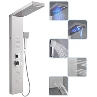 ROVOGO LED Duschpaneel mit Armatur, 5 Funktionen Duschsäule mit Einhebelmischer Wasserfall, Regendusche, Massagedusche, Wanneneinlauf und Handbrause, Duschpaneele Komplett aus Edelstahl Gebürstet