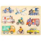 small foot gmbh & co. kg Small foot 11503 - Setzpuzzle Fahrzeuge der Stadt, Greifpuzzle, Holz, 9 Puzzleteile