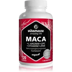 Vitamaze Maca hochdosiert + L-Arginin + Vitamine + Zink zur Unterstützung der psychischen und physischen Belastbarkeit 120 KAP