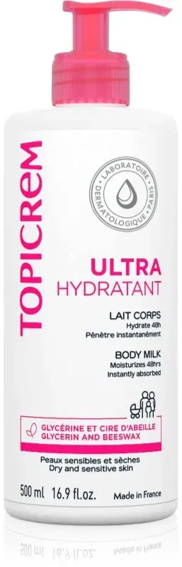 Topicrem UH BODY Ultra-Moisturizing Body Milk Feuchtigkeitsspendende Bodymilk mit Tiefenwirkung für trockene und empfindliche Haut 500 ml