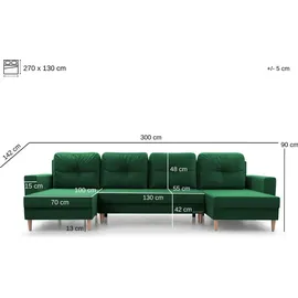 moeblo Wohnlandschaft CARL U – Eckcouch aus Cordstoff Ecksofa U-Form Cord Sofa Couch Polsterecke U-Sofa mit Bettkasten und Schlaffunktion (BxHxT)... - Gelb