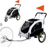 PawHut 2-in-1 Hundeanhänger für Fahrrad Hundebuggy für kleine & mittelgroße Hunde bis 20 kg Faltbarer Fahrradanhänger mit 600D Oxford, Reflektoren, Handbremse, Universelle Kupplung, Weiß   Aosom