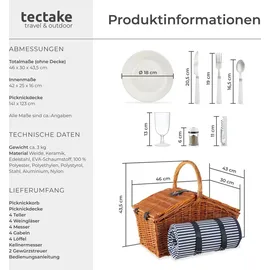 Tectake Picknickkorb Usedom braun 46,00 cm x 43,50 cm x 30 cm