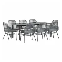 VidaXL 9-tlg. Garten-Essgruppe mit Kissen Grau Poly Rattan Glas