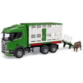 Bruder 03548 - Scania Super 560R Tiertransporter mit Rind Grün/Weiß 1:16