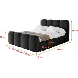altdecor Polsterbett mit Bettkasten, Fußteil und Lattenrost, Boxbett ohne Matratze, - KALA-Z 140x200 Schwarz
