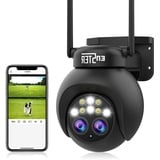 ENSTER 2K 4MP Überwachungskamera Aussen WLAN mit Dual-Objektiv, 8X Hybrid-Zoom mit 2,4GHz WiFi PTZ IP Kamera Outdoor,Auto-Tracking,Farb-Nachtsicht, Alarm, IP66,2-Wege-Audio