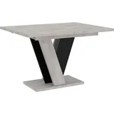 PROROOM FURNITURE Esstisch Betonoptik / Schwarz NEVI 120/160x80 cm | Esszimmertisch Küchentisch Tisch Säulentisch Dining Table - Grau/Schwarz