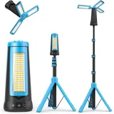12000mAh LED Campinglampe Aufladbar mit Stativ, 5000LM Baustrahler LED Akku Dimmbare & 5 Modi, Teleskopstativ, Hängende Camping Lampe Akku Strahler für Garage Notfälle Baustelle, Blau
