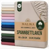 MALIKA Spannbettlaken 140-160x200 cm - 100% Baumwolle Oeko Tex - Taupe - Jersey Spannbetttuch 180x200