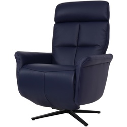 Relaxsessel MCW-L10, Design Fernsehsessel TV-Sessel Liegesessel, Liegefunktion drehbar, Voll-Leder ~ blau