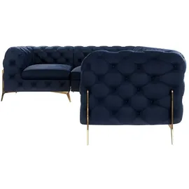 s-style möbel Ecksofa mit Goldene Metall Füßen - 2 Jahre Gewährleistung / mind. 14 Tage Rückgaberecht / Blau