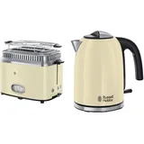 Russell Hobbs Toaster Retro creme, Retro Countdown-Anzeige, inkl. Brötchenaufsatz, 1300W & Wasserkocher Colours+ Creme, 1,7l, 2400W, Schnellkochfunktion, optimierte Ausgusstülle