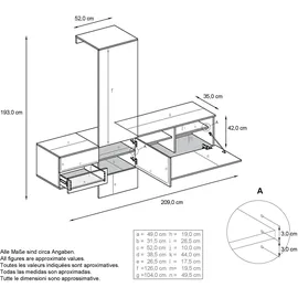 Vladon Wandgarderobe Carlton 209 x 193 x 35 cm Anthrazit matt/Beton Oxid Optik