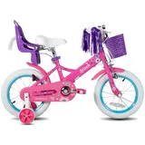 STITCH Little Daisy 14 Zoll Kinderfahrrad für 3-5 Jahre Kinderfahrrad, Fahrrad für Mädchen mit Stützrädern mit Korb & Luftschlangen, Lila