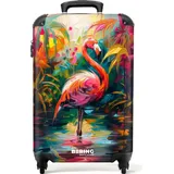 noboringsuitcases NoBoringSuitcases.com® Koffer Handgepäck Trolley Rollkoffer Kleine Reisekoffer mit Rollen - Flamingo in bunter Ölmalerei - Cabin Size < 55x40x... - Bunt