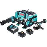 Makita Maktia DLX 4157 TX1 Akku Kombo Kit 18 V DDF 486 + DGA 504 + DJR 187 + DTD 153 + 2x Akku 5,0 Ah + Ladegerät + Tasche