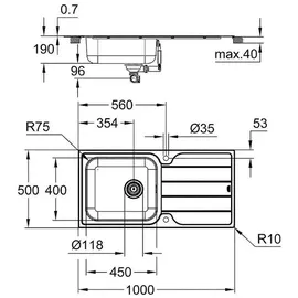 Grohe K500 Edelstahlspüle mit Abtropffläche, (langlebige Oberfläche, Schnellbefestigungssystem, Satin Finish), Edelstahl