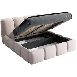 mebloland Polsterbett LUMO 140 x 200 mit Matratze und Bettkasten. Farbe: Grau - Grau