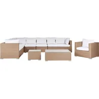 BELIANI Gartenmöbel Set Sandbeige Rattan u. Aluminium Modular mit 2 Couchtischen Mehrere Kissen Cremeweiß 8-Sitzer Lounge Set Terrasse Outdoor Mo... - Beige/Weiß