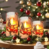 Weihnachtsdeko LED Kerzen Mit Timerfunktion, 3 Stück Flammenlose Flackernde Flamme, Weihnachts Muster Mit Fernbedienung für Innen, Tischdeko (C)