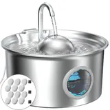 Trinkbrunnen für Katze Edelstahl Katzen Wasserbrunnen: Katzenbrunnen für Katzen Automatic - 2.6L Katzentrinkbrunnen mit Wasserstandsfenster - Trinkbrunnen Katze mit 6 Kohlefilters + 3 Schwämmes