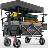 TRESKO Bollerwagen Faltbar mit Dach Blau Kühlfach & Seitenrollos