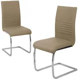Svita LUCY 2er Set Esszimmerstühle Polsterstuhl Schwingstuhl Stühle Kunstleder Taupe