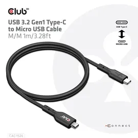 Club 3D USB 3.2 Gen1 Typ-C auf Micro USB Kabel 1m St./St. schwarz