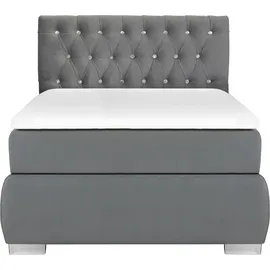LEONIQUE Boxspringbett LEONIQUE "Rumba", grau (hellgrau), B:100cm L:213cm, Samtoptik (100% Polyester), Komplettbetten, Boxspringbett Seniorenbett Polsterbett, Taschenfederkern-Matratze in Härtegrad 3, in 4 Breiten, incl. Topper