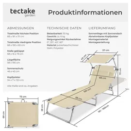 Tectake Chloé Sonnenliege 190 x 68 x 65 cm Beige