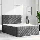 möbel punkt Boxspringbett FERRARA mit Bettkasten 180 x 200 cm Webstoff Grau Anthrazit Bett Bettkasten und Fußteil Chesterfield - Optik