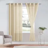 DWCN Sheer Voile Vorhang mit Ösen Gardinen Kurz Durchlässige Vorhänge Weiss Vorhang Transparent, Beige, 240x132cm(HxB)