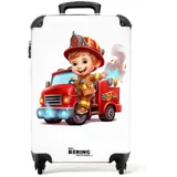 NoBoringSuitcases.com© Kinderkoffer Feuerwehrauto - Jungen - Kind - Rot 55x35x20cm, 4 Rollen, Kinder Koffer Klein, Trolley Handgepäck bunt 35 cm x 55 cm x 20 cm