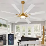 Depuley Großer Deckenventilator mit Beleuchtung: Deckenventilator für den Außenbereich, 72 Zoll, 8 Flügel, Steuerung über mobile App, großer Ventilator in Goldweiß mit Beleuchtung