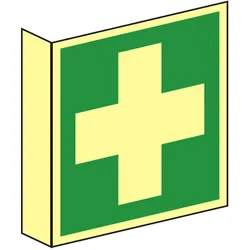 Fahnenrettungsschild als Symbol Erste Hilfe nach ISO 7010