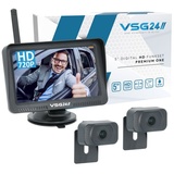 VSG VSG24 5“ HD Set 2 Kameras Funk Rückfahrsystem Premium ONE für PKW, KFZ Set kabellos inkl. Rückfahrkamera + Monitor, einfach zum Nachrüsten 12V-24V, Nummernschild Kamera digital, Auto Rückspiegel